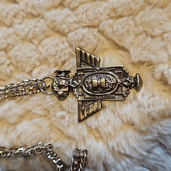 #0123 WOW world of warcraft? Necklace silver toned gunmetal toned - Picture 2 of 3